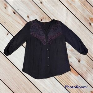 Mine Navy Button Down with Lace Detail M